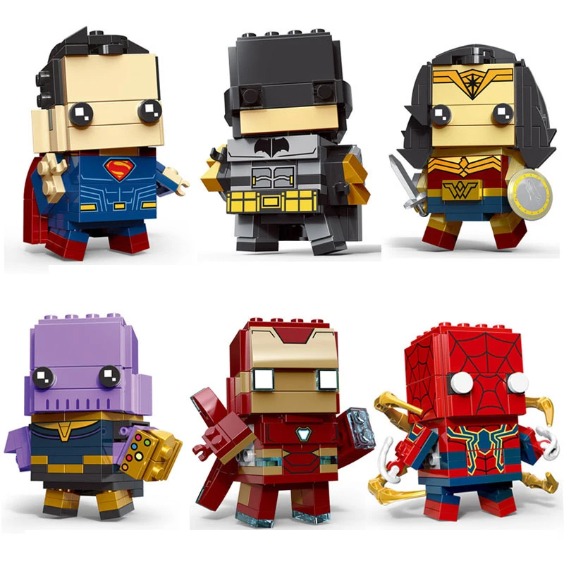

New square head block superhero Avengers Spider-Man Captain America Iron Man Building Block Brick Christmas Children's ToysJM323
