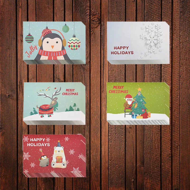 2/5 шт Счастливого Рождества, Приветствие открытка с конвертом милый Санта Клаус Снеговик с напечатанными изображениями рождественской Год Открытка для вечеринки принадлежности 8z