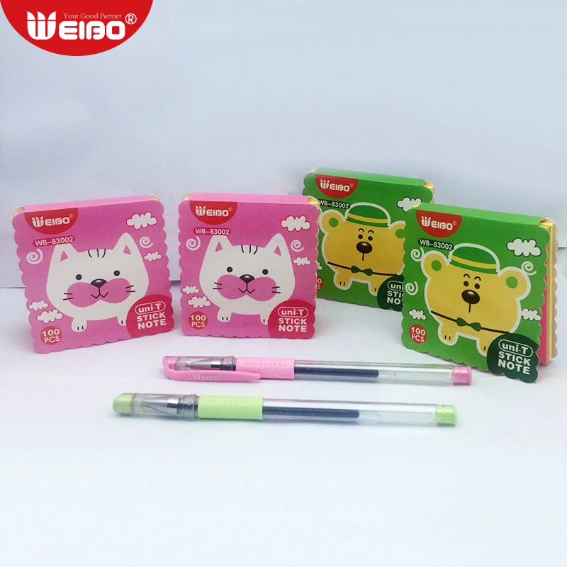 

1pcs 0.5mm Black Ink Gel Pens For School Supplies +200pcs Stick Note Pads For School Stationery Store 2 Colors