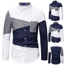 Men's Fashionable Personality Color Patchwork Long Sleeve Shirt autumn winter Dropshipping size Leisure Work clothes Leisure Wor