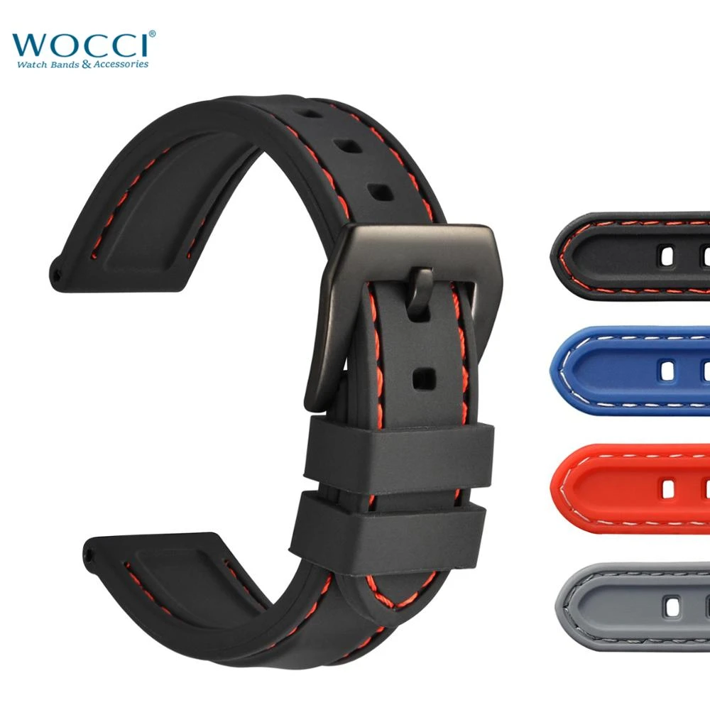 WOCCI Silicone Rubber Watchbands 18mm 20mm 22mm 24mm Diver Black Blue