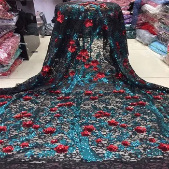 

Guipure Embroidery French Lace Fabric 2019 green/red Sequins Fabric Material Tulle Mesh Lace Dress African Sequins Lace Clothes