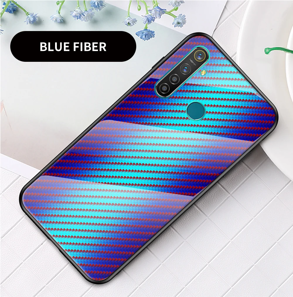 Для Oppo Realme5 чехол для задней панели телефона 6," Модный чехол для Oppo Realme 5 чехол из углеродного волокна с текстурой стекла гибридный мягкий силиконовый чехол