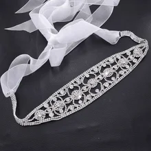 

party dress ribbon belt with rhinestones for women clothing bridal crystal sewing appliques silver plating strass patches BT-42