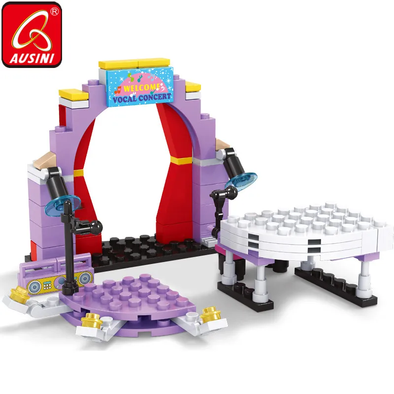 

AUSINI Building Blocks Vocal Concert Model Set Girls Figure Bricks Stage Piano Constructor Creator DIY Kids Playthings Toys Gift