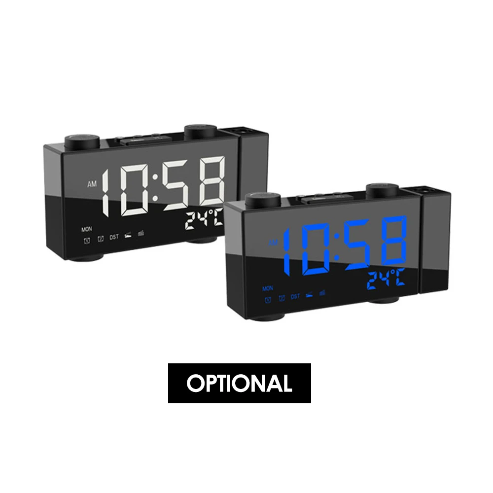 Digital Alarm Clock FM Projection Radio Alarm Clock with Snooze Thermometer Table Clock USB LEDs Alarm Clocks