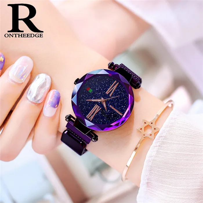 Reloj Mujer, женские часы ONTHEEDGE, женские часы, брендовые, роскошный подарок для женщин, сетчатый стальной ремешок, наручные часы, модные женские часы - Цвет: purple