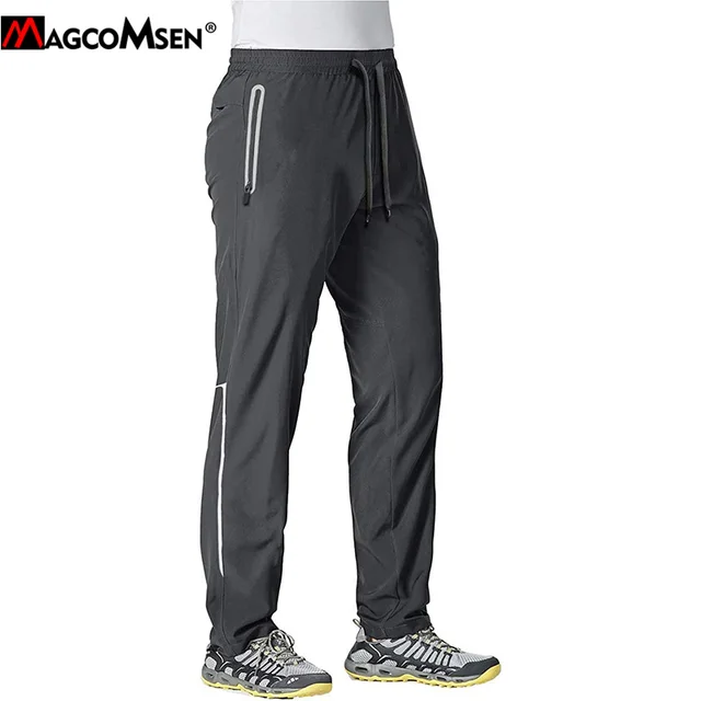 MAGCOMSEN Summer Quick Dry Sweatpants Men's Joggers Pants Reflective Stripe Zip Pocket Tracksuit Trousers Fitness Training Pants 5