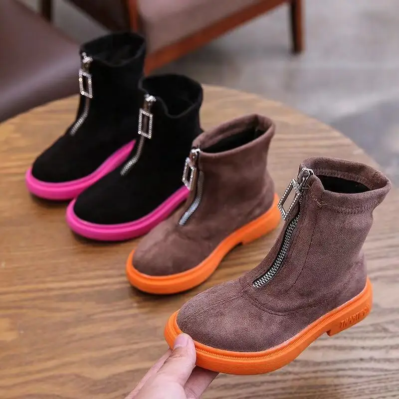 

Korean-style Girls' Boots 2019 Winter plus Velvet GIRL'S Big Boy Front Zipper Fashion Martin Boots Soft-Sole Breathable Fashion