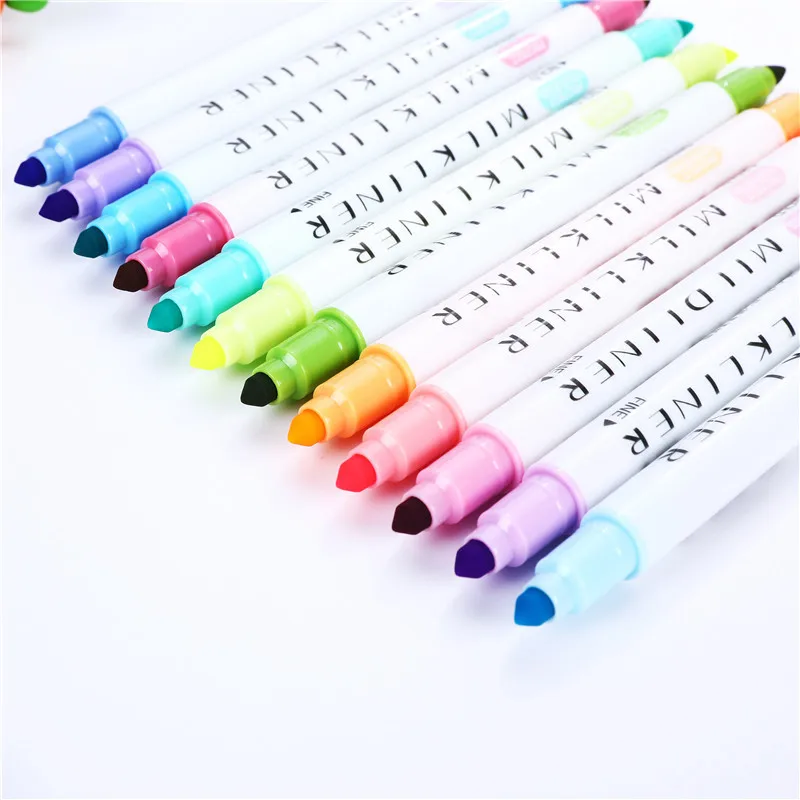 (12 colors/set) Creative Korean version of double-headed highlighter student reading marker drawing marker pen school stationery