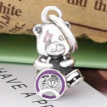 

Original Purple Enamel Theodore Bear Punk Band Pendant Beads Fit 925 Sterling Silver Bead Charm Pandora Bracelet Diy Jewelry