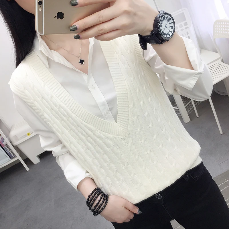 

Autumn New Retro twist V-neck knitted waistcoat women's waistcoat without sleeve and sleeve