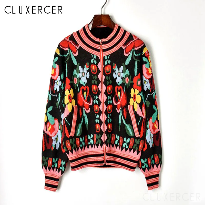 ^Cheap Autumn Winter Flowers Knitted Cardigans Loose Vintage Style Long Sleeve Sweaters Jumpers Women Zipper Knitting Jackets