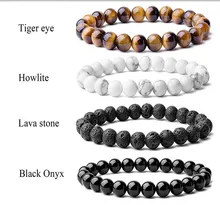 Beaded Bracelet 8mm Natural Stone Beads Men's Gorgeous Semi-Precious Black Onyx Lava Tiger Eye Healing For Women Men Jewelry