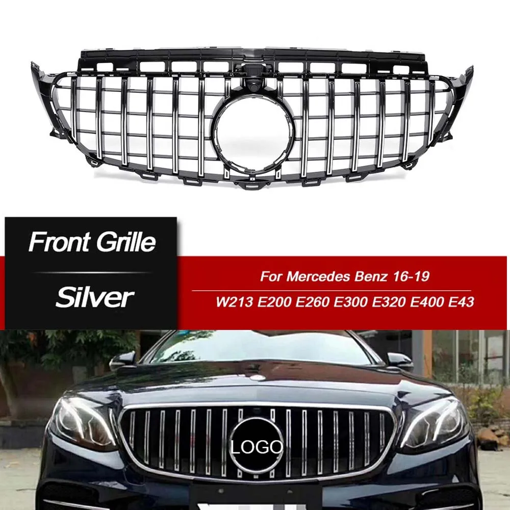 YuBao 1Pcs Silver/Black For GT Mercedes Benz E Class W213 E200 E300 E250 E320 E350 E400 E43 E450 Diamond  Front Grille16-19