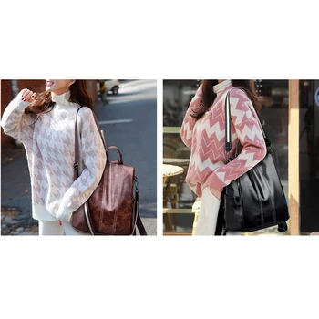 

2 Pcs Womens Backpack Purse PU Leather Anti-Theft Backpack Casual Satchel School Shoulder Bag, Yellow Brown & Black