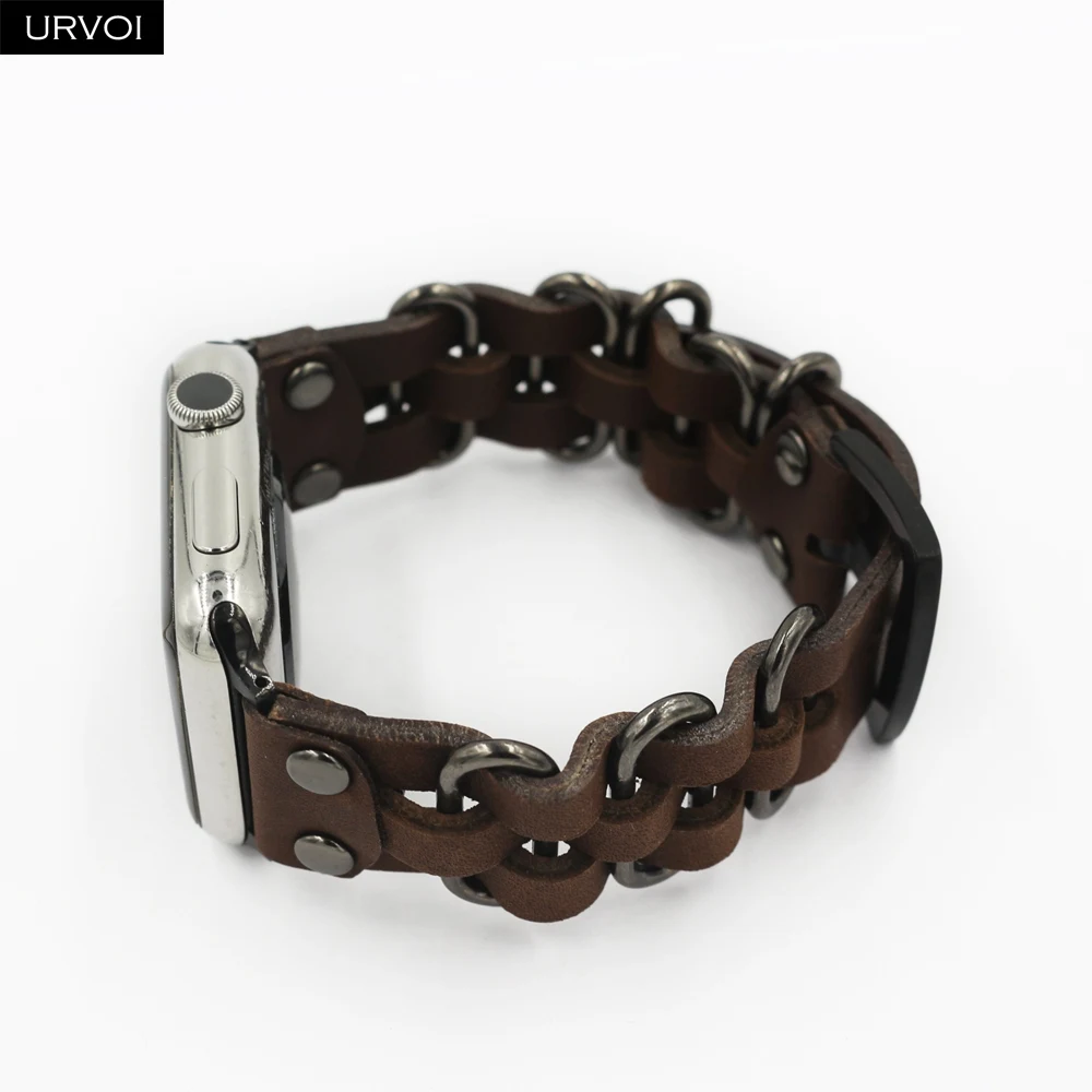 Ремешок URVOI для Apple Watch series 5 4 3 2 1 из натуральной кожи с кольцами ремешок для iWatch современный дизайн пряжка crazy horse