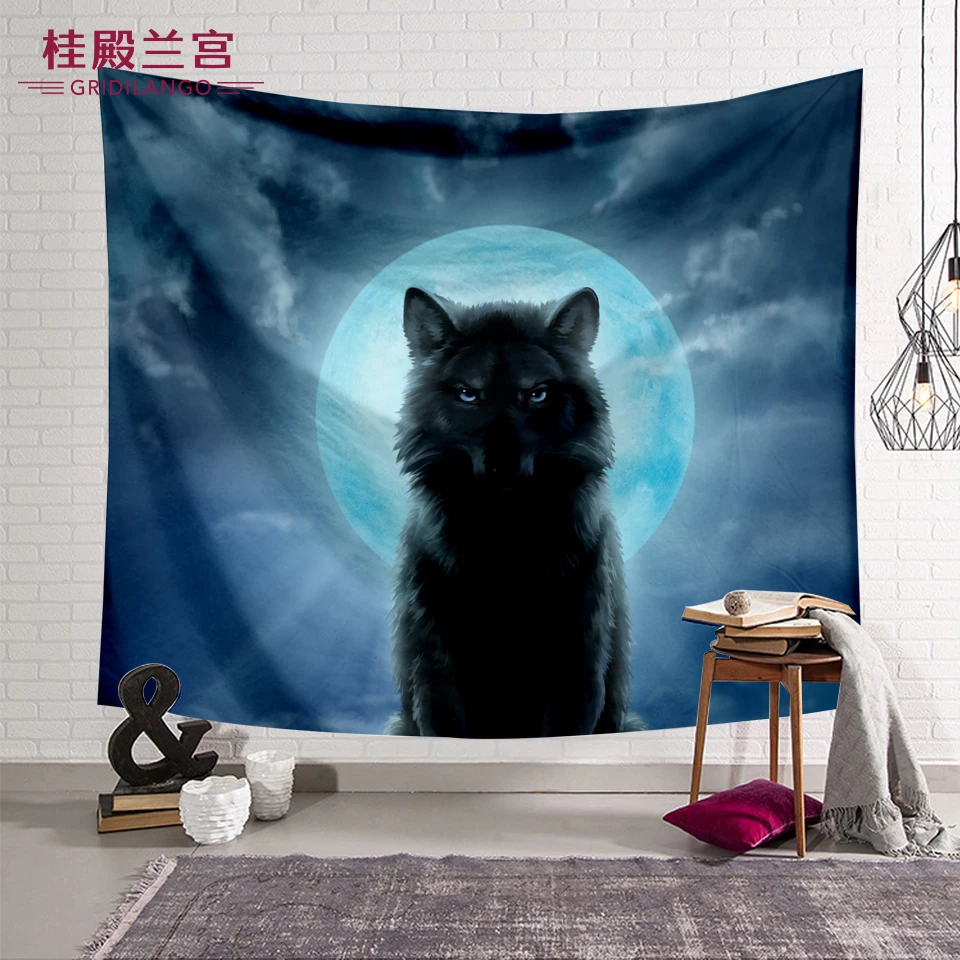 GRIDILANGO Ice Fire Wolf Moon Football Tapestry Hanging Cloth Wall Carpet Painted Decorative Background Home Decoration | Дом и сад