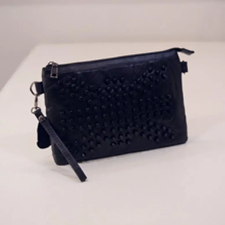 Unisex Men Women Hip Hop Cross Tassel Punk Handbag Black Fashion Skull Messenger Rivet Envelope Mini Clutch Small Shoulder Bag