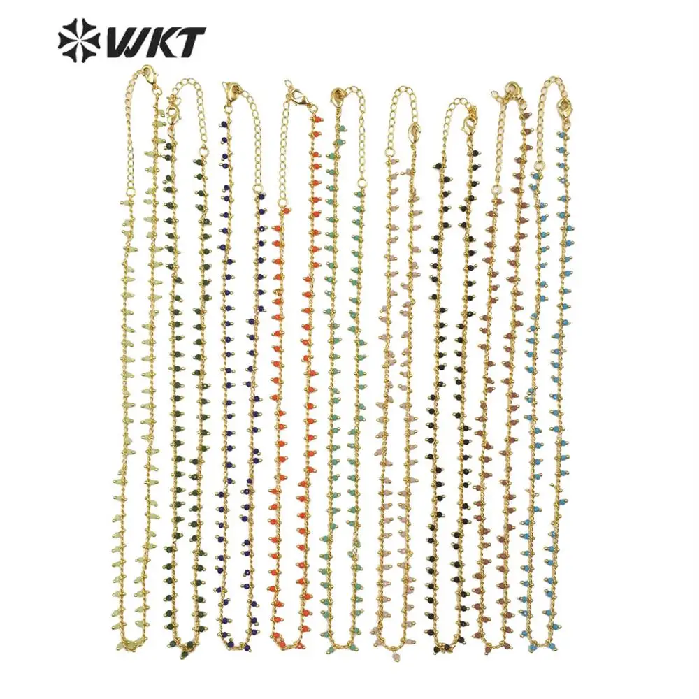 

WT-N1202 Hot beads chain fashion jewelry make rosary beads chain 3mm resist tarnishable gold electroplated beads chain