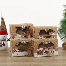 Caja de papel Kraft de gran tamaño para galletas y dulces de Navidad, 24 piezas, con ventana de plástico de PVC, pan de jengibre, Chocolate, caja de regalo de cartón