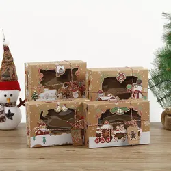 Caja de papel Kraft de gran tamaño para galletas y dulces de Navidad, 24 piezas, con ventana de plástico de PVC, pan de jengibre, Chocolate, caja de regalo de cartón