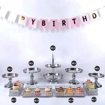 

2020 new hot High-quality Cake Stand Set silver Crystal Metal Cupcake decorations Dessert Pedestal Party Display cake tray
