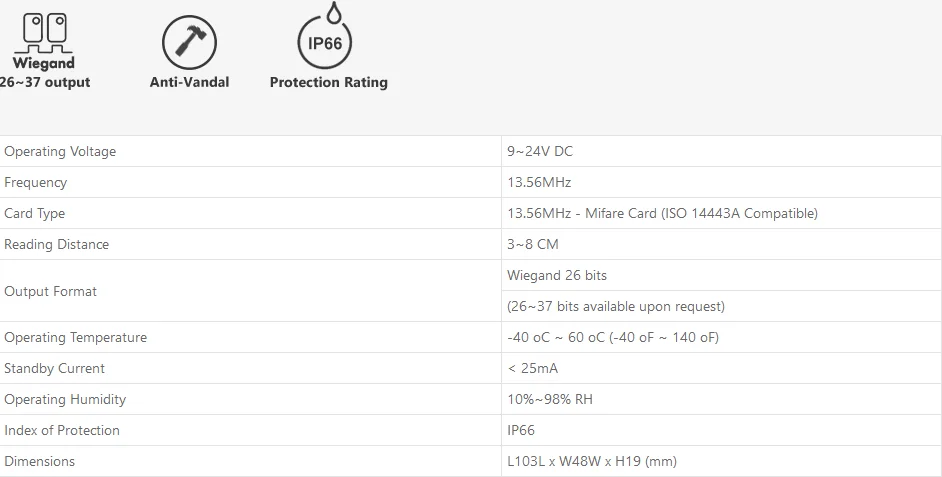 acesso à prova dwaterproof água wiegand 26