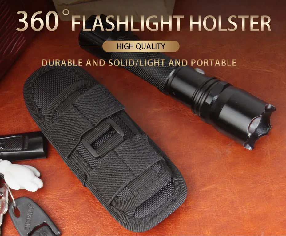 Tactical Flashlight Pouch Holster with360 Degrees Rotatable Torch Pouch for Hunting Lighting Camping Outdoor Sport Working