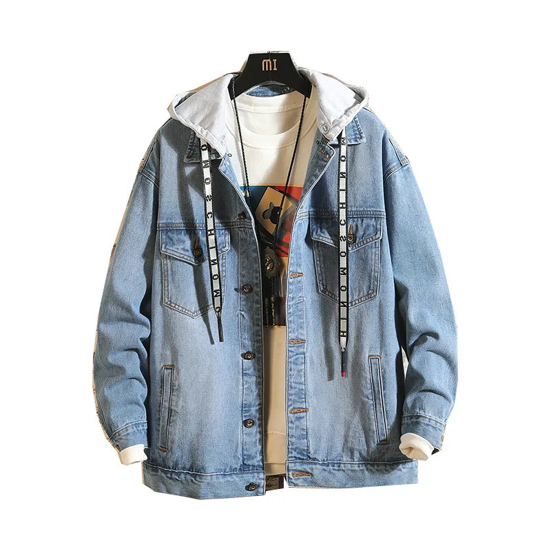 

Mens Denim Jackets Coat Autumn Winter Fashion Casual Windbreaker Hooded Jeans Jacket Men Blue Cowboy Jacket Men Streetwear