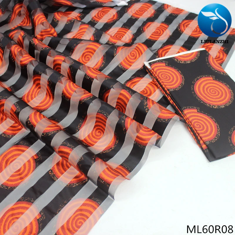LIULANZHI африканская лента и органза набор тканей 4 ярдов+ 2 ярдов Шарф Ткань принты ткань дизайн лента ML60R01-11