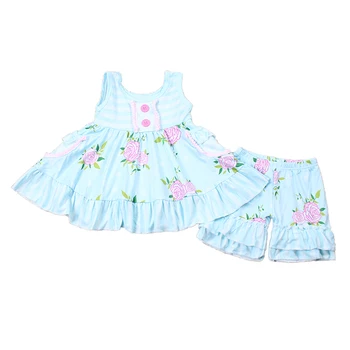 

2020 Girls Sets New Spring Summer Floral Children Sleeveless Dress Top+Ruffle Shorts 2PCS Kids Suit FashionChildren Clothes