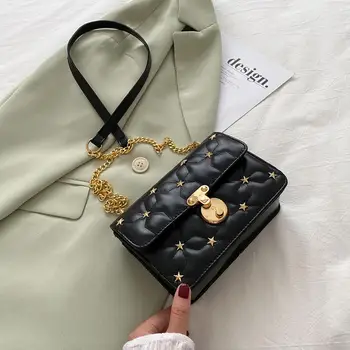 

Fashion PU Leather Crossbody Bag Women Stars Decor Square Shoulder Bag Chain Small Messenger Bag 2020 Hot Lady Travel Handbags