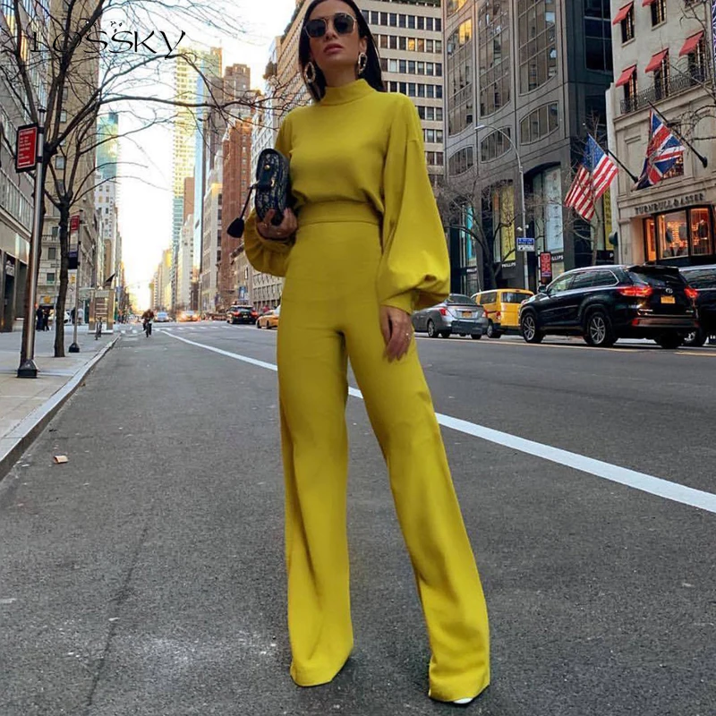 Lossky Jumpsuit 2019 Women Long Sleeve Long Pant White Ladies Romper Suit Elegant Half Turtleneck Wide Leg Trouser Fall Clothing Lossky Jumpsuit 2019 Women Long Sleeve Long Pant White Ladies Romper Suit Elegant Half Turtleneck Wide Leg Trouser Fall Clothing