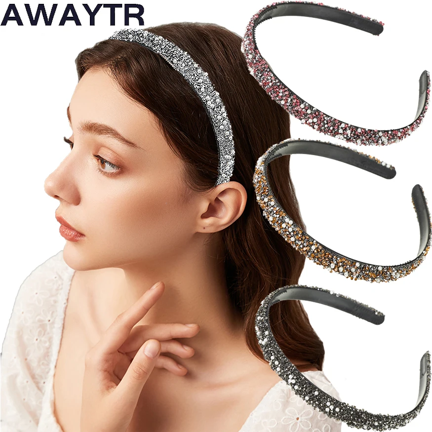 Awaytr Luxury Crystal Pearl Rhinestone Headbands Fashion Women Hair