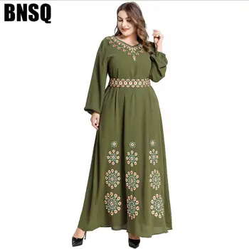

4XL plus size Fashion embroidery abaya for muslim adult female full length good quality prayer islamic dress with belt F950