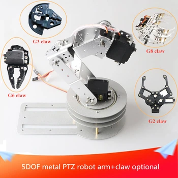

5DOF Metal PTZ Robot Arm+Optional Claw Kit 5pcs Servos 360-degree All-metal Rotating Base for Arduino DIY Experiment Platform