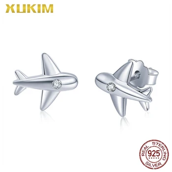 

MSE804 Xukim Jewelry 925 Sterling Silver Earrings Mini Aircraft Airplan Cute Earrings