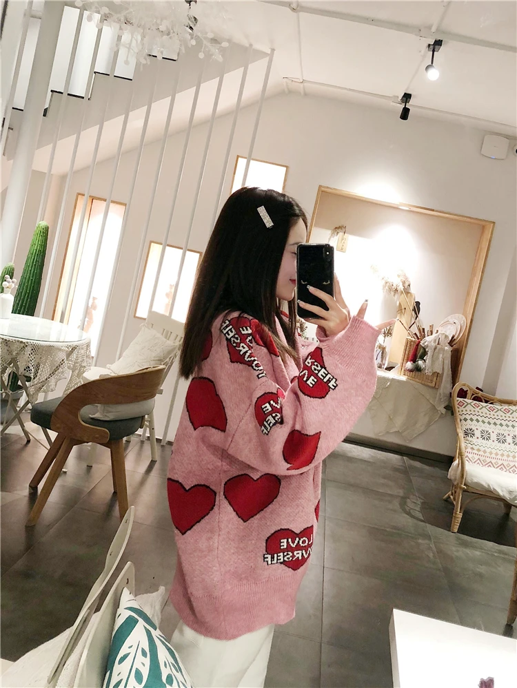 Lazy Wind Net красные и розовые свитеры женские свободные Весенние Новые супер-популярные Топ Harajuku корейский выпуск