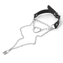 Готическое ожерелье с цепочкой, многослойное панк колье, готическое ожерелье с подвеской, женское черное кожаное ювелирное изделие