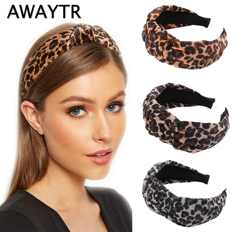 

AWAYTR Leopard Pattern Knot Velvet Headband Women Hairband For Ladies Hair Hoop Autumn Winter Female Hair Accessories