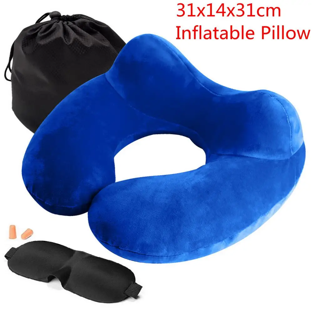 PVC-royal blue Memory Foam Pillow Neck U-Shape Pillows For Airplane Neck Support Travel Accessories 4Colors Comfortable Pillows For Sleep Home - Цвет: PVC-royal blue