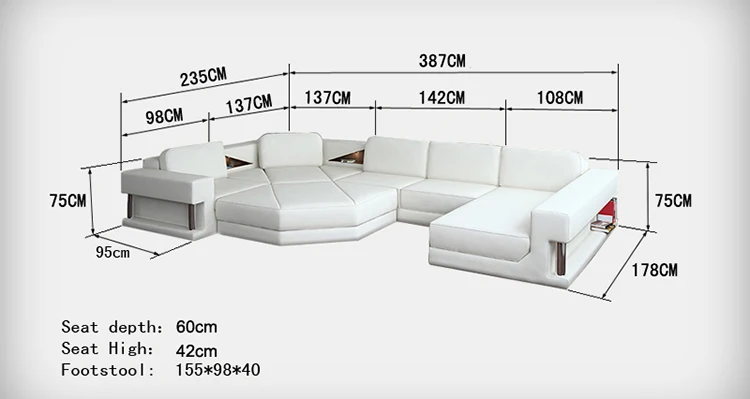 Современный стиль натуральная кожа u-образный секционный диван