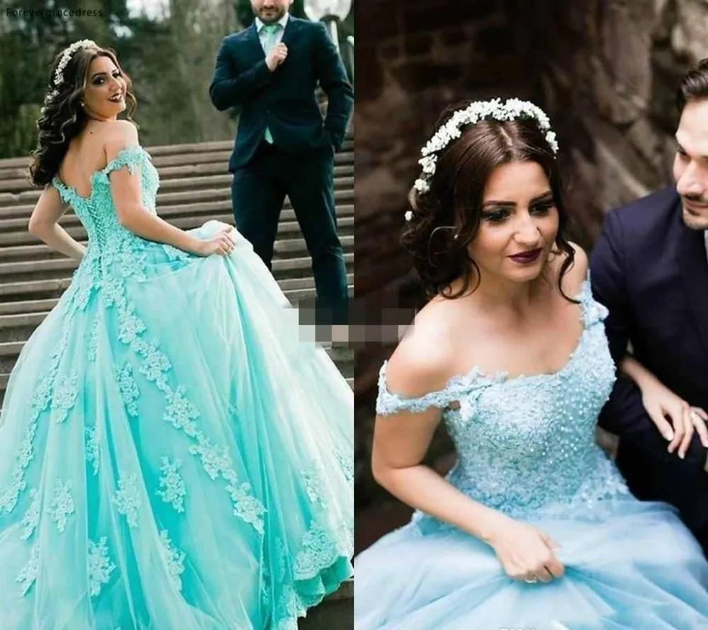 Mint Ball Gown Quinceanera Dresses with Pearls Lace Appliques Ball Gown Prom Dresses For Girls Online Sale Lace Up Prom Gowns 169 (3)