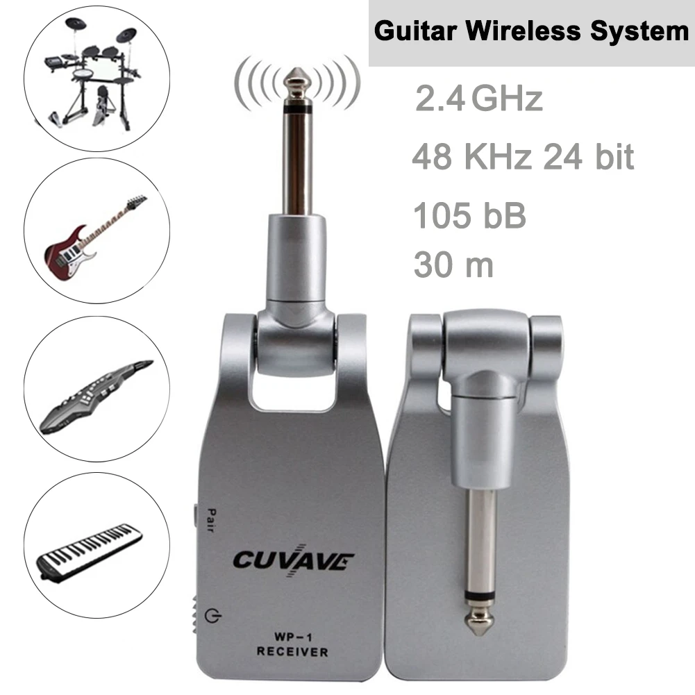 Wireless Guitar System Transmitter Receiver Built-in Rechargeable Battery 30 m Transmission Range Universal Electric Bass
