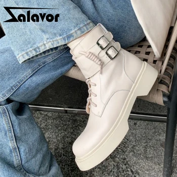 

ZALAVOR Women Ankle Boots Real Leather Buckle Women Winter Autumn Short Boots Cool Fashion Shoes Woman Footwear Size 33-40
