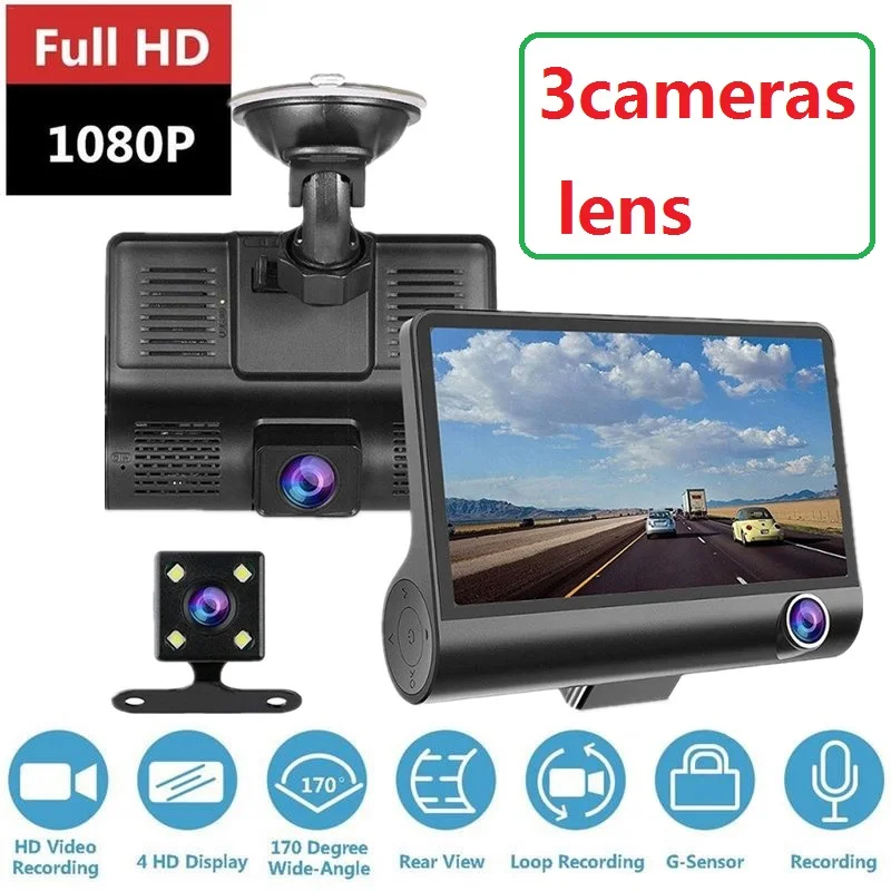 

Car DVR 3 Cameras Lens 4.0 Inch Dash Camera Dual Lens With Rearview Camera Video Recorder Auto full HD 1080P Wide angle