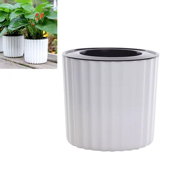 

Round Plastic Planter Self-watering Herb Plant Pot Indoor Garden Stylish Foolproof Flowerpot 8.8cm (White)
