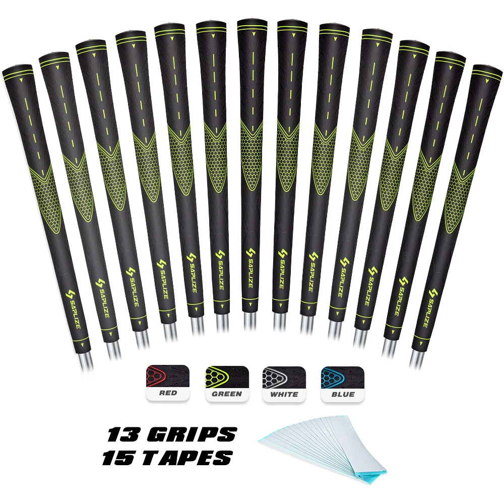 Splize Golf-Grips 13 шт. 15 бесплатных ПРОФЕССИОНАЛЬНЫХ ЛЕНТ высокого качества резиновые ручки для клюшек для гольфа 4 цвета дополнительно стандартный размер - Цвет: Green