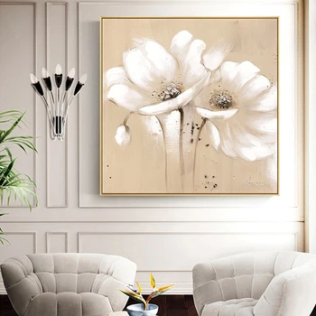 

Large Abstract Flowers Canvas Paintings White Color Modern Poppies Flowers Posters And Prints Wall Pictures For Living Room